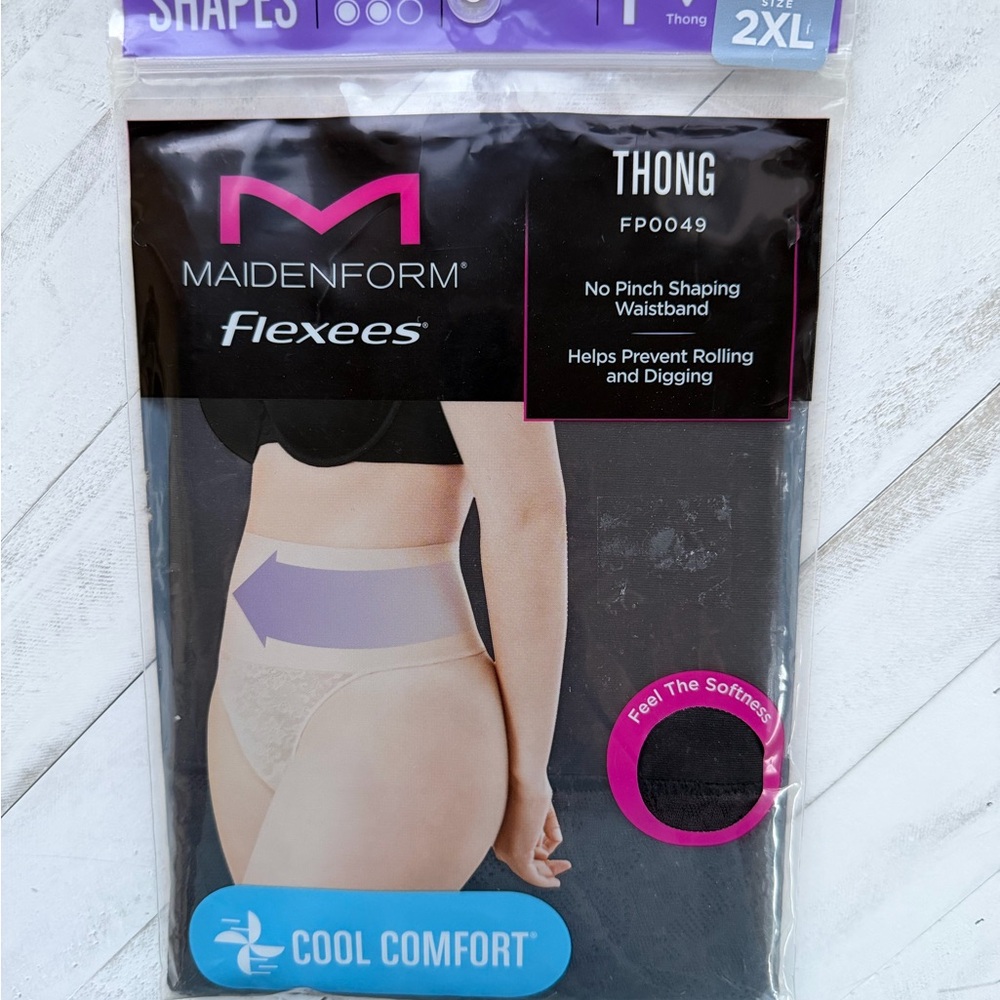 NEW Maidenform 2X Tame Your Tummy Black Lace Thong Panties FP0049 Sealed Package